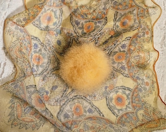 Antique Swansdown Powder Puff Handkerchief-Early Art Deco Swansdown Puff Chiffon Hankie-1920s to 1930s Powder Puff