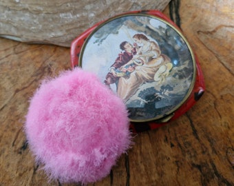 Vintage French Celluloid Powder Compact-French Art Deco Celluloid Compact with Swansdown Puff-1930s Face Powder Compact