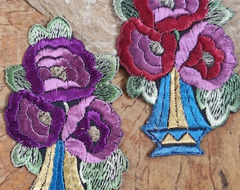 Vintage Silk Embroidery Appliques-1930s Silk Embroidery Floral Motifs-Art Deco Appliques