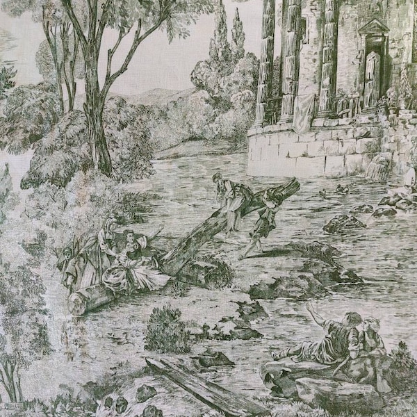 Zoffany"Le Temple de Jupiter" Linen Toile- Designer Toile de Jouy Fabric