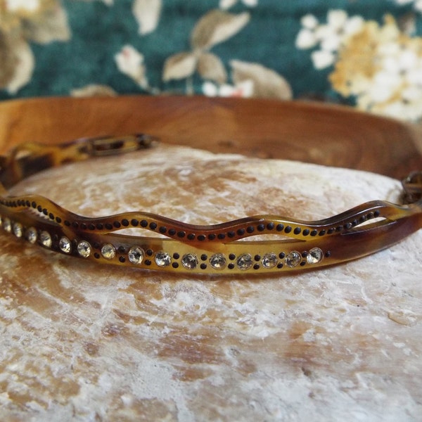 Antique Celluloid Tiara~Victorian Celluloid Tiara avec pierres de pâte et goujons d’acier ~ Fin des années 1800 Torty Celluloid Hair Band