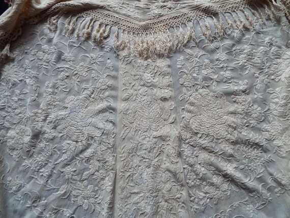 Antique Canton Wedding Shawl~1800s Embroidered We… - image 9