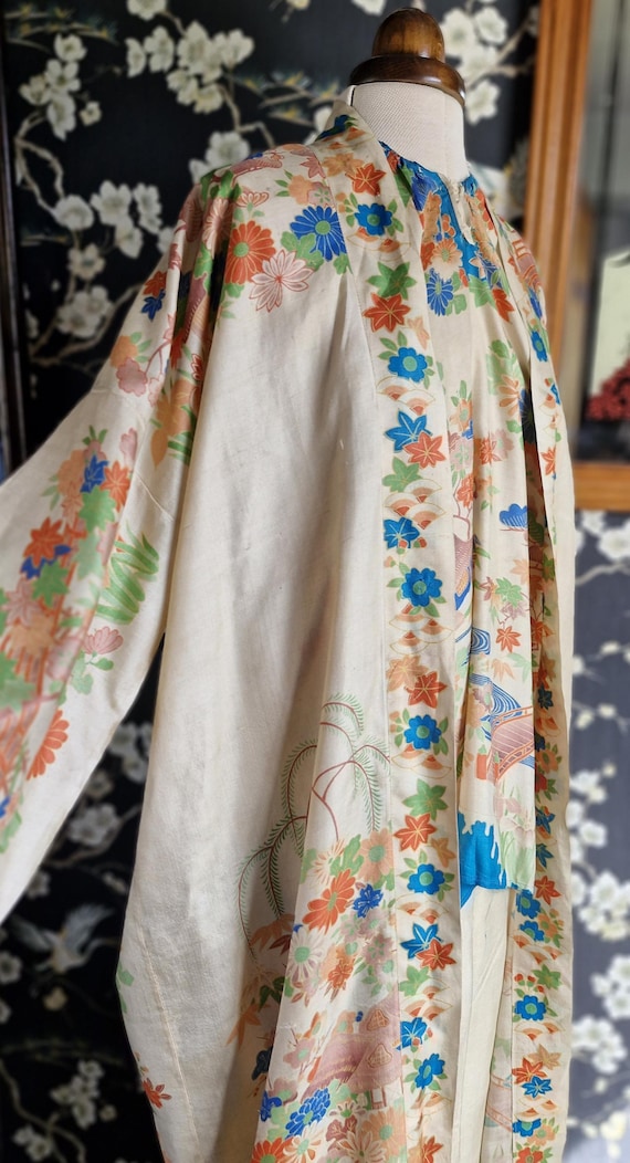 Antique Japanese Pongee Silk Pyjama Set -1920s Japanese Pongee Silk Robe-1920s Japanese Pure Silk-1920s Pongee Silk Loungewear Set