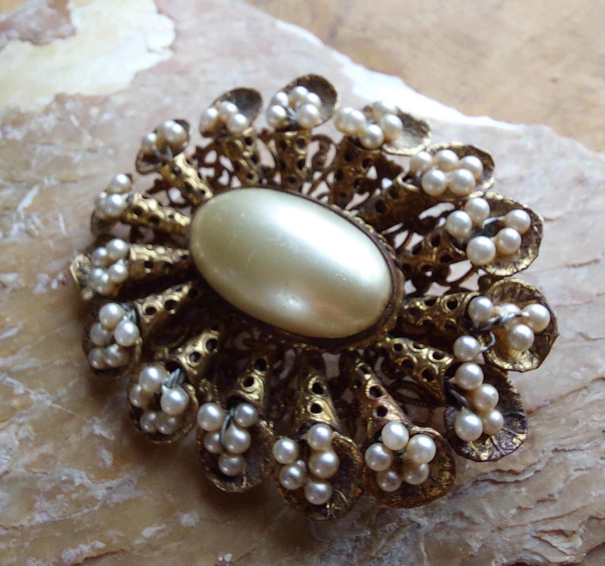 Vintage Max Neiger Brooch-1930s Neiger Cone and Cornet Faux Pearl Brooch-Art Deco Czech Brooch