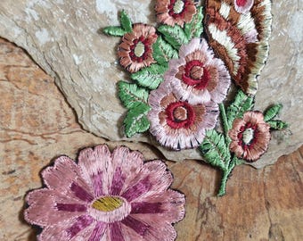 Vintage Silk Embroidery Butterfly Motif-1930s Silk Embroidery Butterfly Applique-Art Deco Butterfly Motif