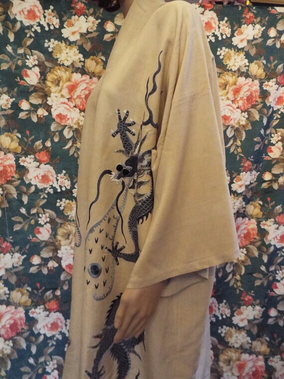 Vintage Raw Silk Embroidered Kimono~1930s/40s Embr