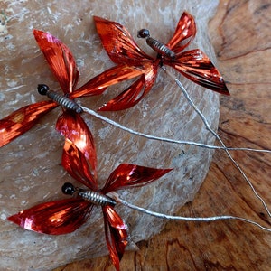Vintage Folie Schmetterling Floristik Picks-1920s, 30er Jahre Folie und Quecksilber Glas Schmetterling Floristik Picks
