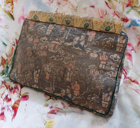 Vintage Art Deco Oriental Silk Brocade Evening Ba… - image 10