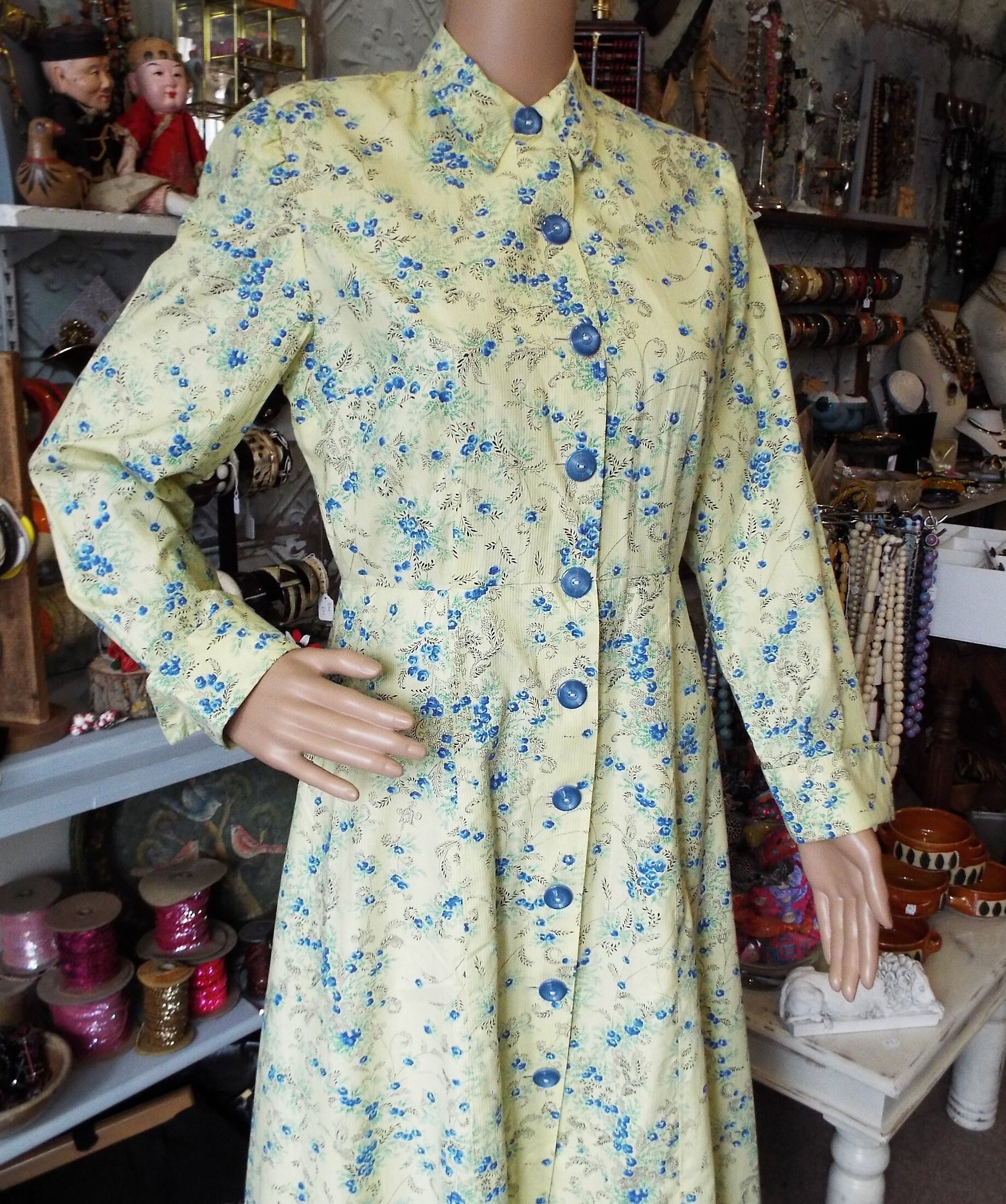 Image of Vintage S Housecoat~S Floral House Coat~Ribbed Cotton Housecoat