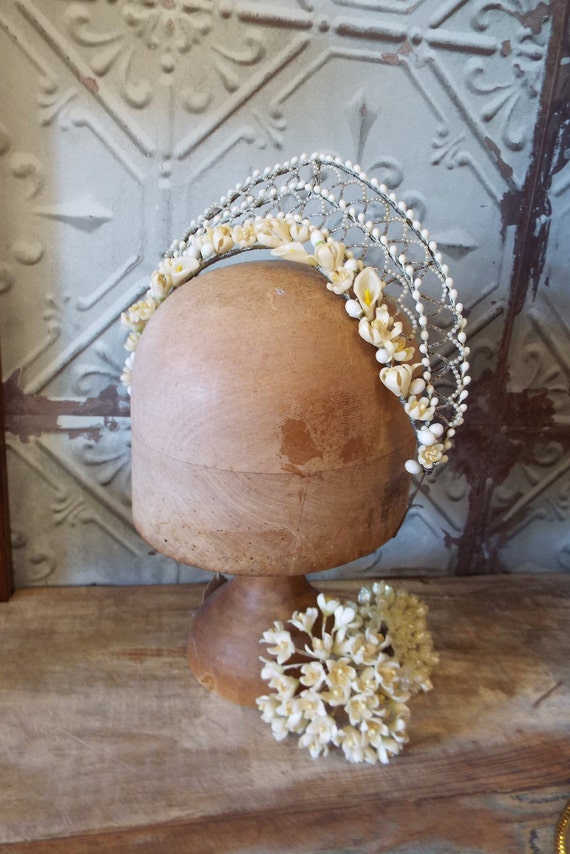 Vintage Wax Flower Tiara~1920s Wax Flower Tiara~19