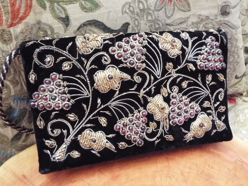 Vintage Zardozi Purse Zardozi Embroidered Evening Bag 1940s Zardozi Bag with Glass Beads image 3