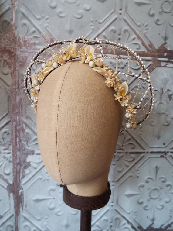 Vintage Wax Flower Tiara~1920s Wax Flower and Pear
