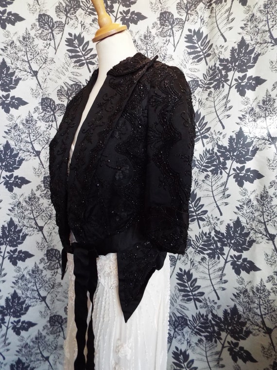 Antique Victorian Satin Beaded Jacket~1800s Black