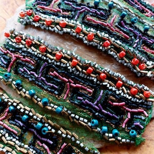 Antique Beadwork Costume Trims-1920s Beadwork Dress Trims-1920s Flapper Dress Remnants-1920s Textile Salvage