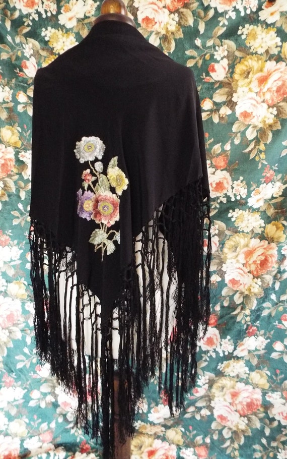 Antique Embroidered Shawl~Victorian Embroidered,
