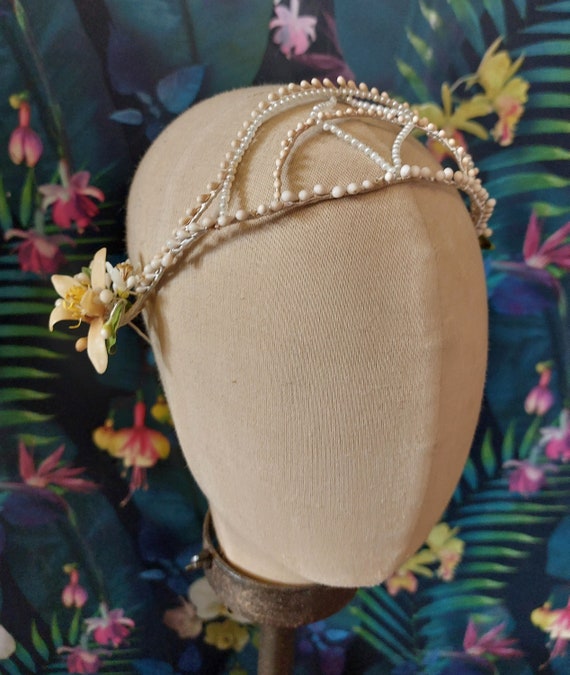 Antique Wax Flower and Seed Pearl Tiara- Edwardian