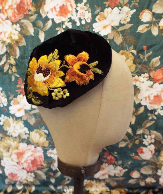 Vintage Silk Velvet Half Hat~Art Deco Silk Velvet
