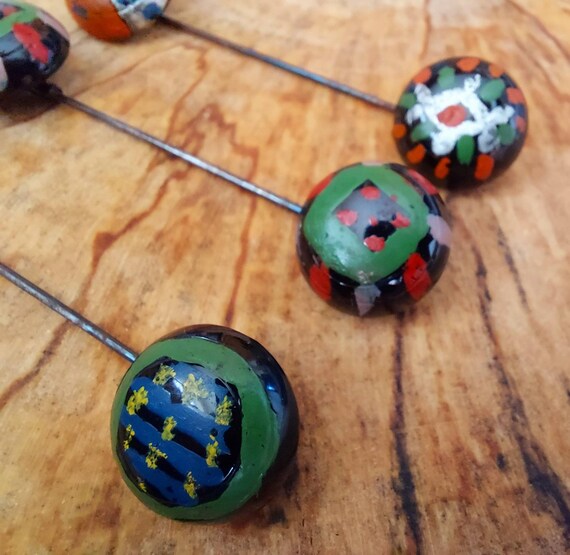 Vintage Glass Jabot Pin1930s Painted French Jet Glas… Gem