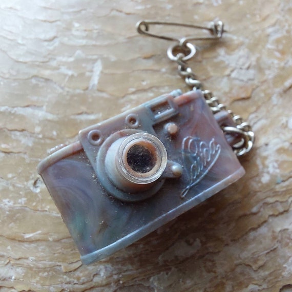 1940s Celluloid Stanhope Camera Brooch 1930s to 40s Celluloid