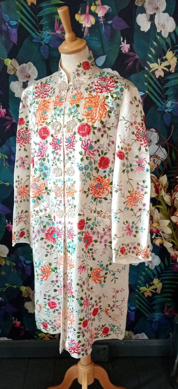Antique Hand Embroidered Silk Jacket1920s Pure Silk … Gem