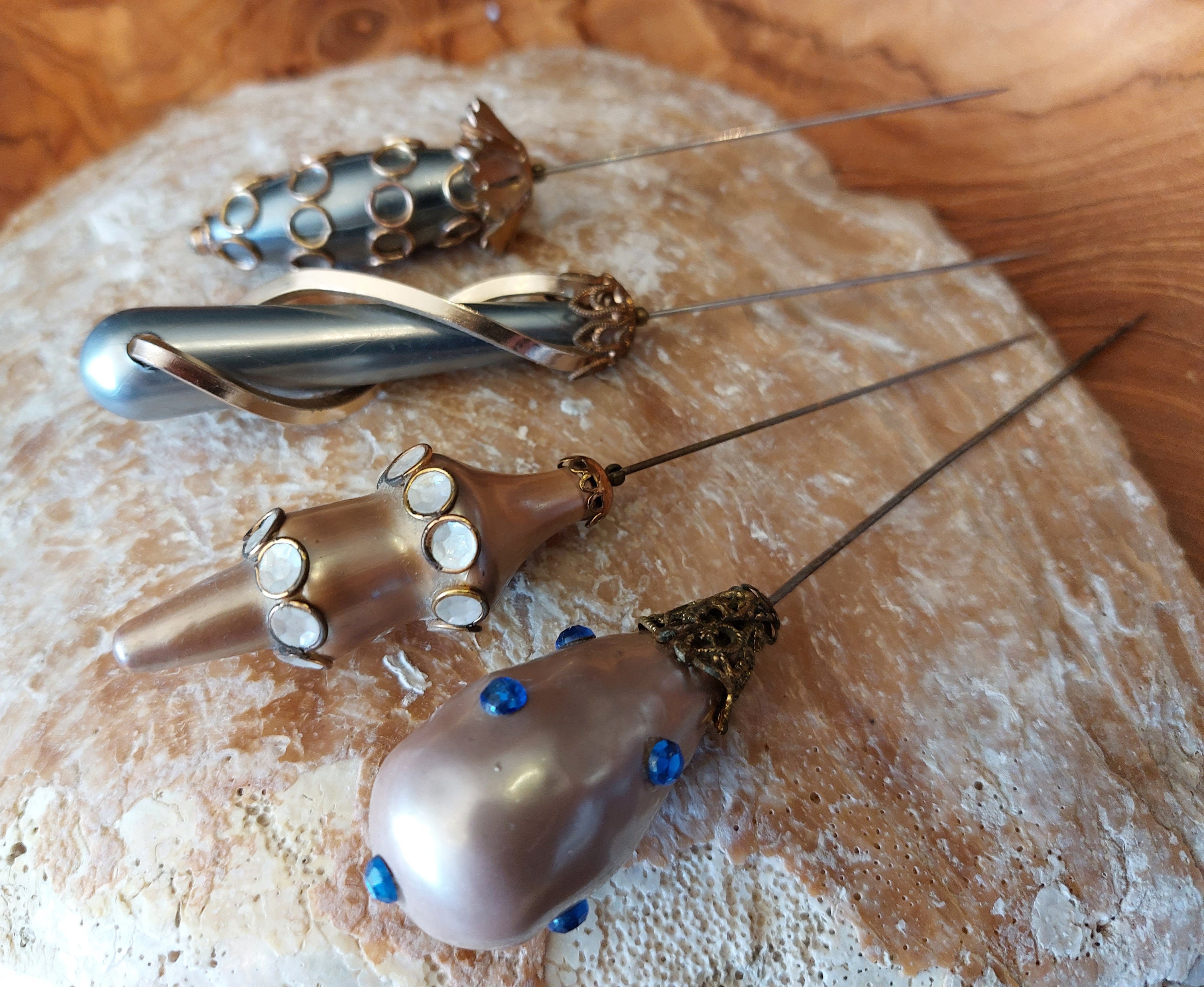 Vintage Hat Pin Collection-1950s Pearlised, Rhinestone and 