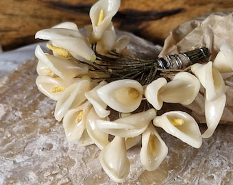 Antique French  Calla Lily Millinery Wax Flowers-1920s to 30s Wax Flower Bridal Flowers- Deadstock French Millinery Flowers-1920s Arum Lily