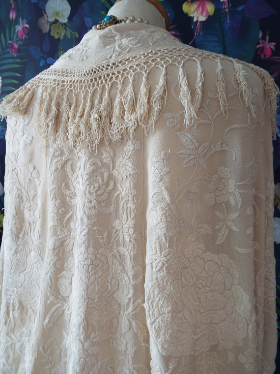 Antique Canton Wedding Shawl~1800s Embroidered We… - image 4