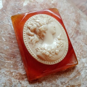 Vintage Bakelite Cameo Brooch-1930s Bakelite and Celluloid Cameo Brooch