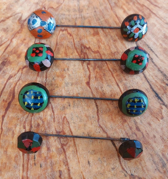Vintage Glass Jabot Pin1930s Painted French Jet Glas… Gem