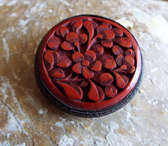 Antique Chinese Dress Clip~Cinnabar Dress Clip~Chi