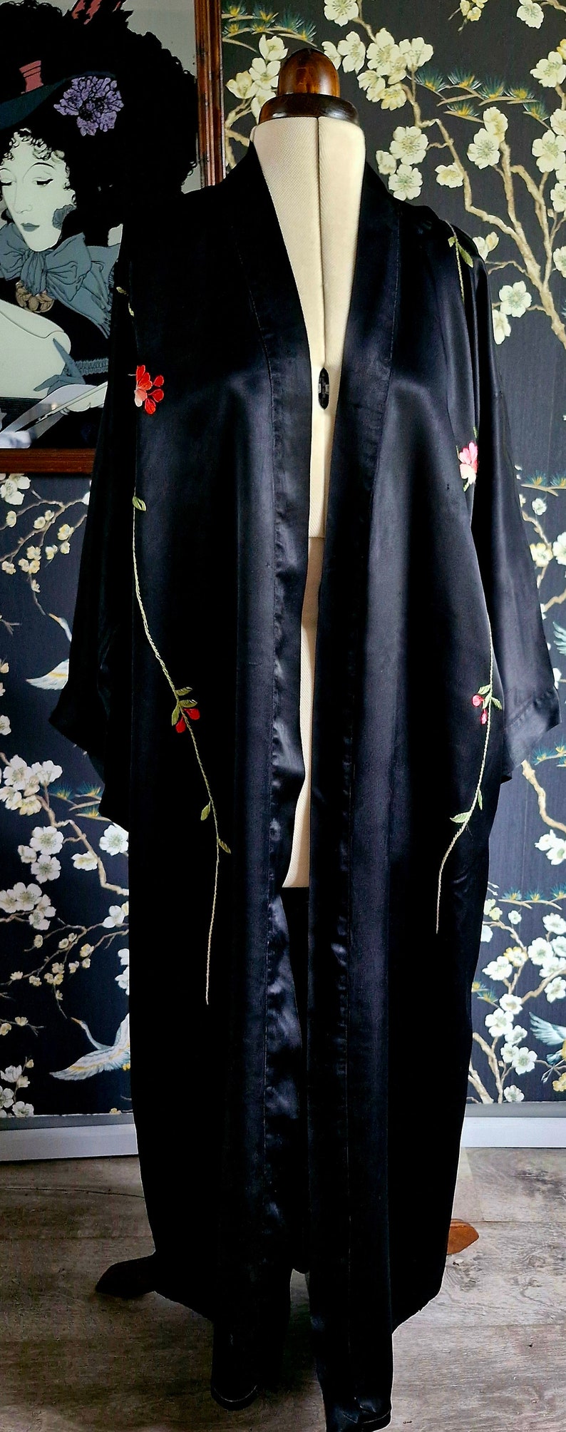 Vintage Hand Embroidered Japanese Kimono Robe-1940s Silk Hand ...