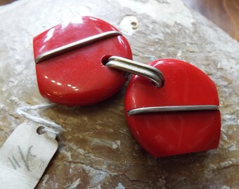 Vintage Bakelite Buckle~1940s Bakelite Buckle~Red Bakelite and Chrome Buckle