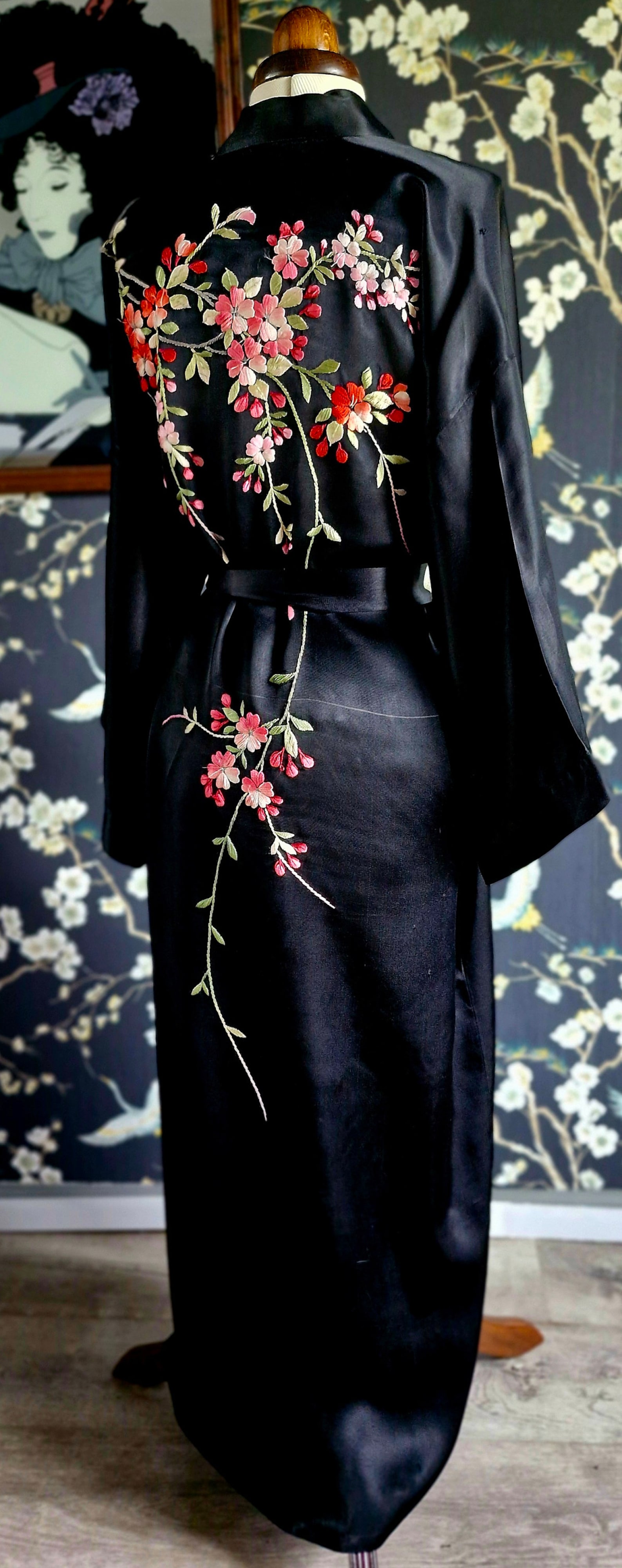 Vintage Hand Embroidered Japanese Kimono Robe-1940s Silk Hand ...