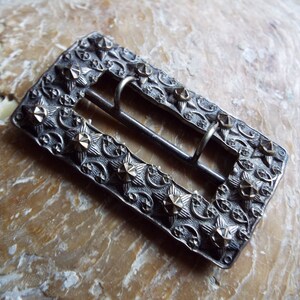 Antique Steel Buckle~Victorian Steel Buckle~1800s Double Prong Steel Buckle