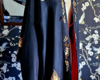 Antique Silk Embroidered Kimono-1920s to 1930s Japanese Hand Embroidered Silk Kimono Robe-Early Art Deco Japanese  Kimono Robe
