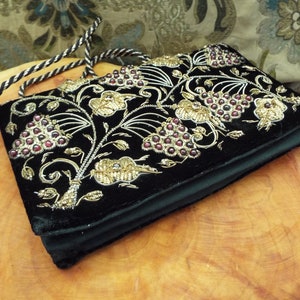 Vintage Zardozi Purse Zardozi Embroidered Evening Bag 1940s Zardozi Bag with Glass Beads image 5