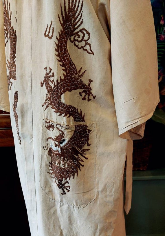 Antique Raw Silk Embroidered Kimono-1920s Raw Sil… - image 6