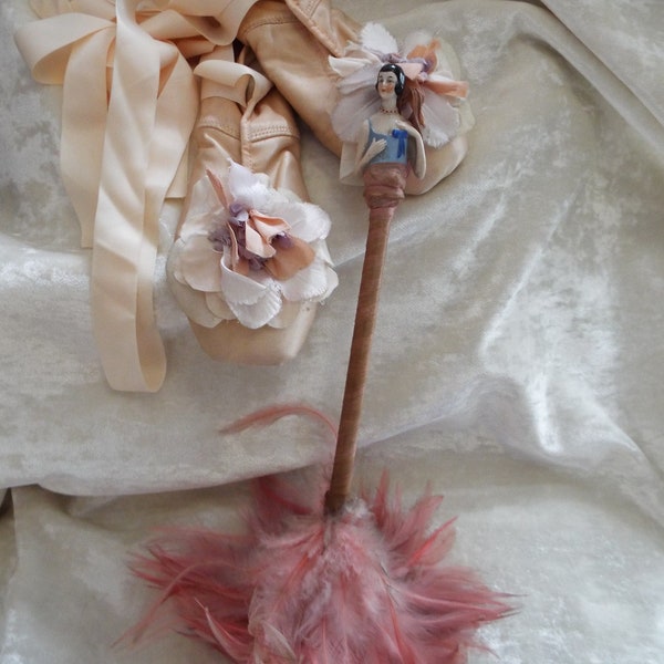 Antique Half Doll Feather Powder Duster~1920s Half Doll Decorative PowderDuster