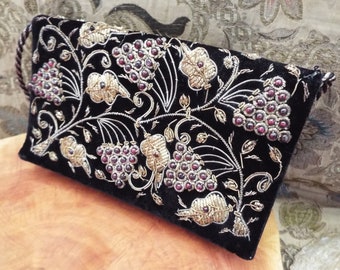 Vintage Zardozi Purse~ Zardozi Embroidered Evening Bag ~1940s Zardozi Bag with Glass Beads