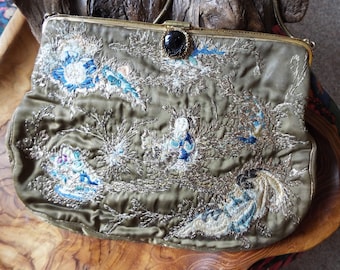 1920s Chinese Embroidered Evening Bag-Antique Silk, Goldwork Embroidered Clutch Bag