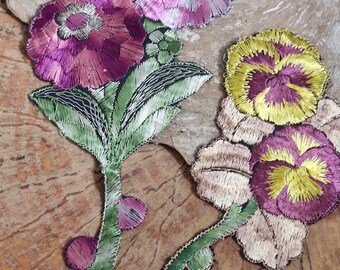 Vintage Silk Embroidered Flower Motifs-1930s Silk Embroidery Motifs-Art Deco Silk Embroidery Appliques
