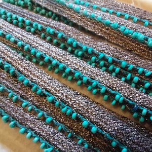 Antique Beaded Metallic Trim-1920s Lame Edging Trim with Seed Beads-1920s Haberdashery Costume Trim-Early Deco Metallic Trim