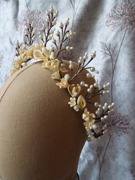Antique Wax Flower Tiara~1920s Wax Flower Bridal T