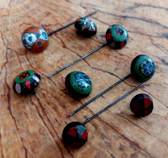 Vintage Glass Jabot Pin1930s Painted French Jet Glas… Gem