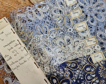 Antique Embroidered Lace Sample Pieces-1920s French Embroidered Lace Sample Pieces-Early Parisian Couched Metallic Lace Dress Samples