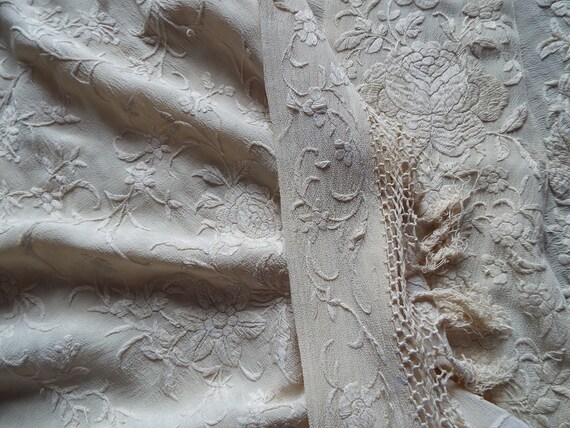 Antique Canton Wedding Shawl~1800s Embroidered We… - image 10