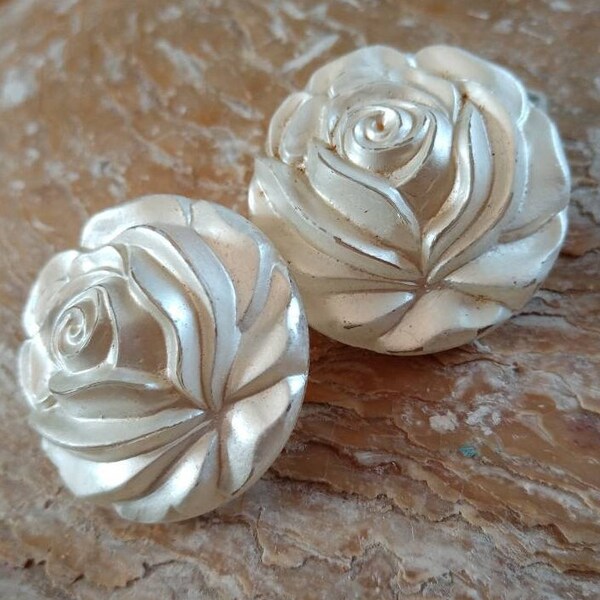 Vintage Czech Glass Buttons- 1930s Pearlescent Czech Rose Buttons-Large Moulded Glass Rose Buttons