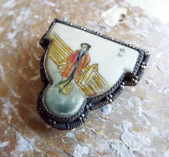 Antique Porcelain Dress Clip~Antique Chinese Dress