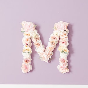 Pink White Gold Floral Letter for Girl Bedroom Decor, Floral Hanging Wall Art, Flower Letter Nursery Name, Whimsical Bedroom Decor