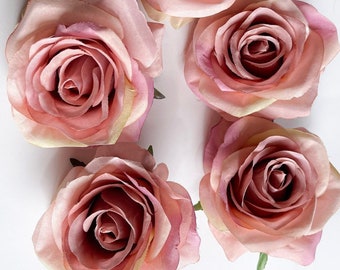 50pcs Artificial Silk Tea Rose Flower Heads Bouquet Wedding Bridal Decor 30mm 